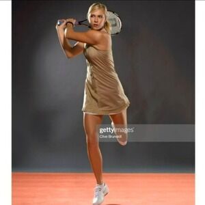 Nike Maria Sharapova Tennis Dress Small Tan Pleated Fit Dry Racerback Athleisure